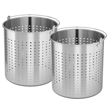 2X 98L 18/10 Stainless Steel Perforated Stockpot Basket Pasta Strainer with Handle image