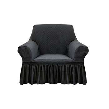 1-Seater Dark Grey Sofa Cover with Ruffled Skirt Couch Protector High Stretch Lounge Slipcover Home Decor image