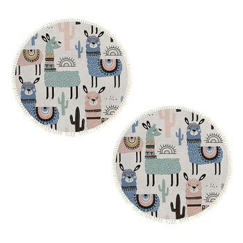 2X 120cm Alpaca Cactus Pattern Rug Desert Animals Non-Slip Round Area Rugs for Living Room Dining Room image