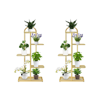 2X 5 Tier 6 Pots Gold Metal Plant Stand Flowerpot Display Shelf Rack Indoor Home Office Decor image