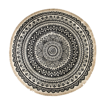 Black Carpet Soft Linen Bohemian Non-Slip Floor Retro Minimalist Round Rug Home Decor with Tassels image
