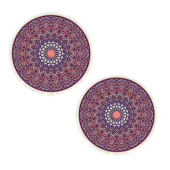 2X 90cm Purple Mandala Round Carpet for Living Room Bedroom Anti-slip Doormat, Home Decor image