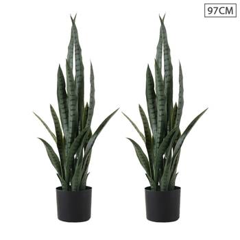 2X 97cm Sansevieria Snake Artificial Plants with Black Plastic Planter Greenery, Home Office Decor image