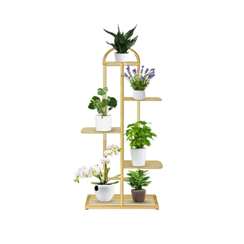 5 Tier 6 Pots Gold Metal Plant Stand Flowerpot Display Shelf Rack Indoor Home Office Decor image