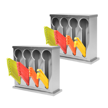 2X Stainless Steel Buffet Restaurant Spoon Utensil Holder Storage Rack 4 Holes image