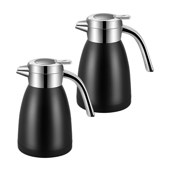 2X 2.2L Stainless Steel Kettle Insulated Vacuum Flask Water Coffee Jug Thermal Black image