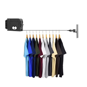 160mm Wall-Mounted Clothes Line Dry Rack Retractable Space-Saving Foldable Hanger Black image