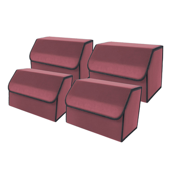 4X Leather Car Boot Collapsible Foldable Trunk Cargo Organizer Portable Storage Box Red Medium image