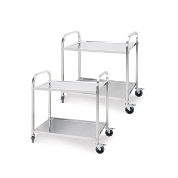 2X 2 Tier 81x46x85cm Stainless Steel Kitchen Dining Food Cart Trolley Utility Round Small image