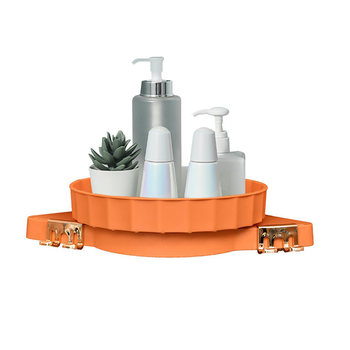 Orange 360 Degree Wall-Mounted Rotating Bathroom Organiser Corner Vanity Rack Toilet Adhesive Storage Shelf image