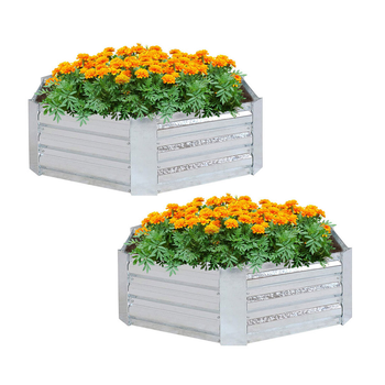 2X 60cm Hexagon Shape Galvanised Raised Garden Bed Vegetable Herb Flower Outdoor Planter Box image