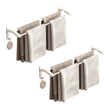 2X 62cm White Wall-Mounted Double Pole Towel Holder Bathroom Organiser Rail Hanger with Hooks image