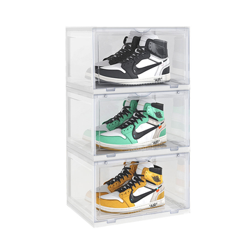 3 Tier Transparent Portable Shoe Organiser Sneaker Footwear Folding Plastic Bin Stackable Storage Box with Magnetic Door image
