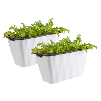 2X 35cm Small White Rectangular Flowerpot Vegetable Herb Flower Outdoor Plastic Box Garden Decor image
