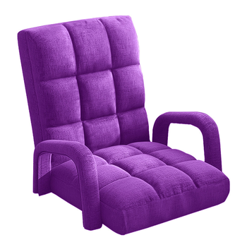 Foldable Lounge Cushion Adjustable Floor Lazy Recliner Chair with Armrest Purple image