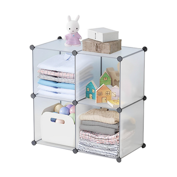 4-Cube Transparent Shelf Box Portable Cubby DIY Storage Shelves Modular Closet Organiser image