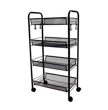 4 Tier Steel Black Bee Mesh Kitchen Cart Multi-Functional Shelves Portable Storage Organizer with Wheels image