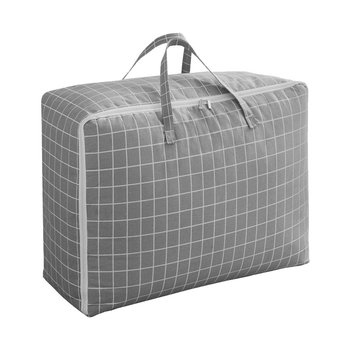Grey Plaid Medium Storage Luggage Bag Double Zipper Foldable Travel Organiser Essentials image