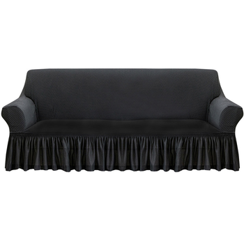 3-Seater Dark Grey Sofa Cover with Ruffled Skirt Couch Protector High Stretch Lounge Slipcover Home Decor image