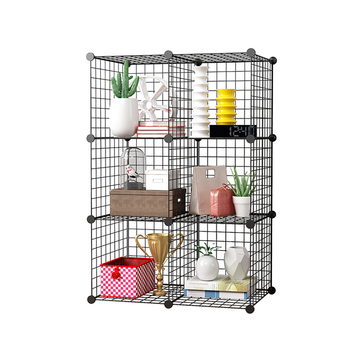 Black Portable 6-Cube Storage Organiser Foldable DIY Modular Grid Space Saving Shelf image