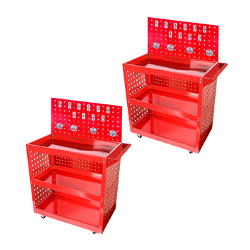 2X 3 Tier Tool Storage Cart Portable Service Utility Heavy Duty Mobile Trolley with Porous Side Panels image