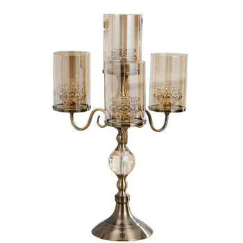 58cm 4-Slots Glass Candlestick Candle Holder Stand Pillar Glass/Iron Metal image
