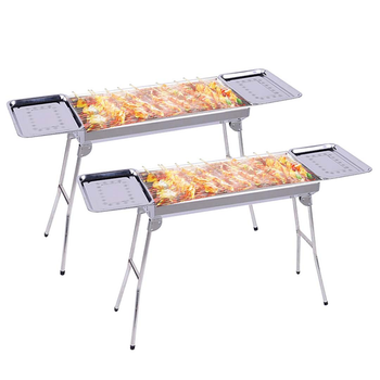 2X Skewers Grill with Side Tray Portable Stainless Steel Charcoal BBQ Outdoor 6-8 Persons image