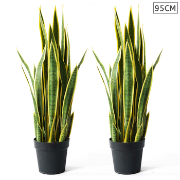 2X 95cm Artificial Indoor Yellow Edge Tiger Piran Fake Decoration Tree Flower Pot Plant image
