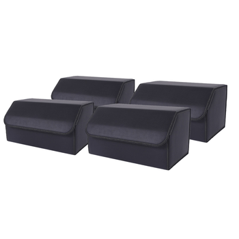 4X Leather Car Boot Collapsible Foldable Trunk Cargo Organizer Portable Storage Box Black Large image