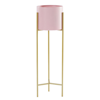 2 Layer 60cm Gold Metal Plant Stand with Pink Flower Pot Holder Corner Shelving Rack Indoor Display image