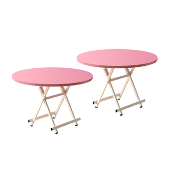 2X Pink Dining Table Portable Round Surface Space Saving Folding Desk Home Decor image