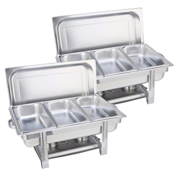 2X Triple Tray Stainless Steel Chafing Catering Dish Food Warmer image