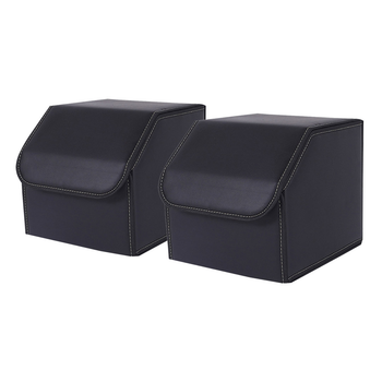 2X Leather Car Boot Collapsible Foldable Trunk Cargo Organizer Portable Storage Box Black Small image