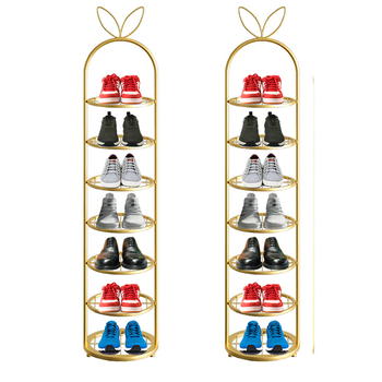 2X 7 Tier Bunny Ears Shape Gold Plated Metal Shoe Organizer Space Saving Portable Footwear Storage Shelf image