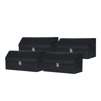 4X Leather Car Boot Collapsible Foldable Trunk Cargo Organizer Portable Storage Box With Lock Black Medium image