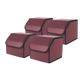 4X Leather Car Boot Collapsible Foldable Trunk Cargo Organizer Portable Storage Box Red Small image