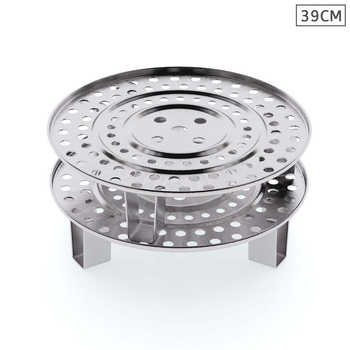 2X 39cm Stainless Steel Steamer Insert Stock Pot Steaming Rack Stockpot Tray image