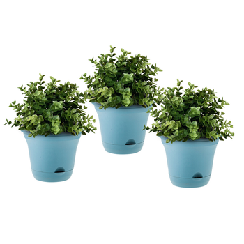 19.5 cm Blue Plastic Plant Pot Self Watering Planter Flower Bonsai Indoor Outdoor Garden Decor Set of 3 image