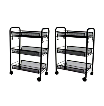 2X 3 Tier Steel Black Bee Mesh Kitchen Cart Multi-Functional Shelves Portable Storage Organizer with Wheels image