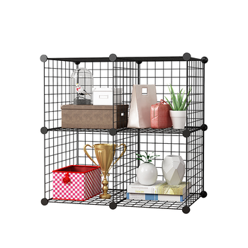 Black Portable 4-Cube Storage Organiser Foldable DIY Modular Grid Space Saving Shelf image