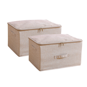 2X Beige Large Portable Double Zipper Storage Box Moisture Proof Clothes Basket Foldable Home Organiser image