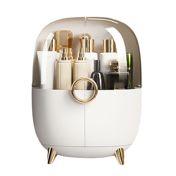 White Transparent Countertop Makeup Organiser Cosmetic Storage Waterproof Dustproof Bathroom Skincare Holder with Lid image