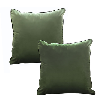 2X 45cm Subtle Army Green Foliage Velvet Square Throw Pillow image