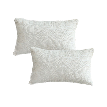 2X 35cm Lumbar Pillow Embroidered Decorative Linen Cover Stitch Story Throw Pillow image