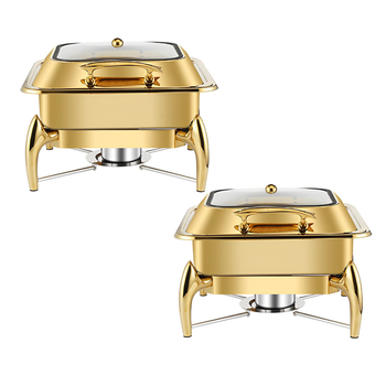 2X Gold Plated Stainless Steel Square Chafing Dish Tray Buffet Cater Food Warmer Chafer with Top Lid image