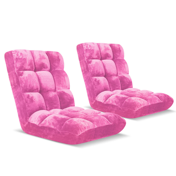 2X Floor Recliner Folding Lounge Sofa Futon Couch Folding Chair Cushion Light Pink image