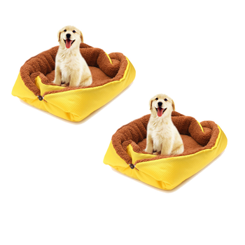2X Yellow Dual-purpose Cushion Nest Cat Dog Bed Warm Plush Kennel Mat Pet Home Travel Essentials image
