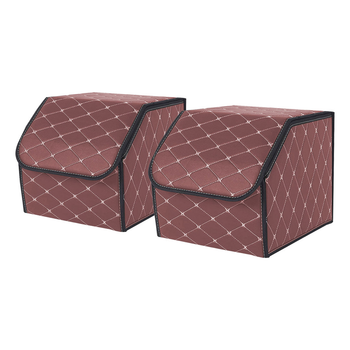 2X Leather Car Boot Collapsible Foldable Trunk Cargo Organizer Portable Storage Box Coffee/Gold Stitch Small image