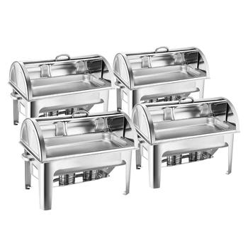 4X 9L Stainless Steel Full Size Roll Top Chafing Dish Food Warmer image