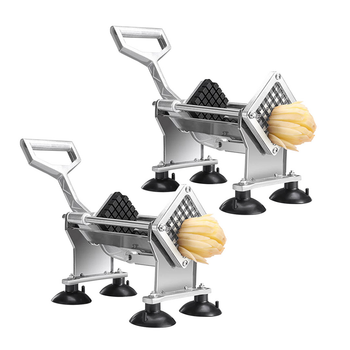 2X Stainless Steel Potato Cutter Commercial-Grade French Fry and Fruit/Vegetable Slicer with 3 Blades image